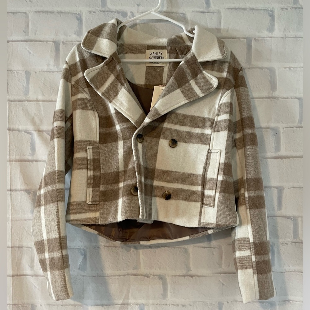 Ashley By 26 International Brown and Cream Pea Coat with Wide Lapels